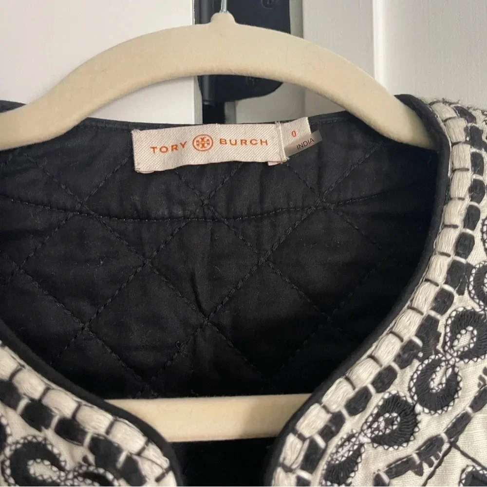 Tory Burch Jacket Quilted Tilda Embroidered Fish‎ Floral Jacket Patchwork Ivory